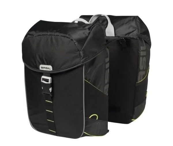 Dubbele fietstas Basil Miles Double Bas 34 Liter - Zwart / Lime