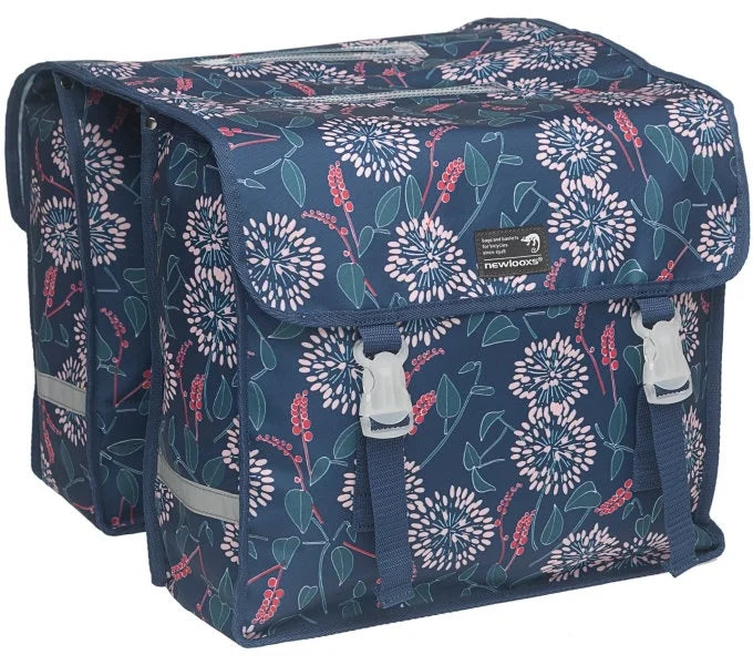 Dubbele fietstas New Looxs Fiori Double - Zarah blauw