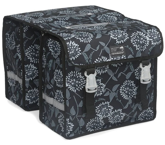 Dubbele fietstas New Looxs Fiori Midi Double - Zarah zwart -25 ltr.