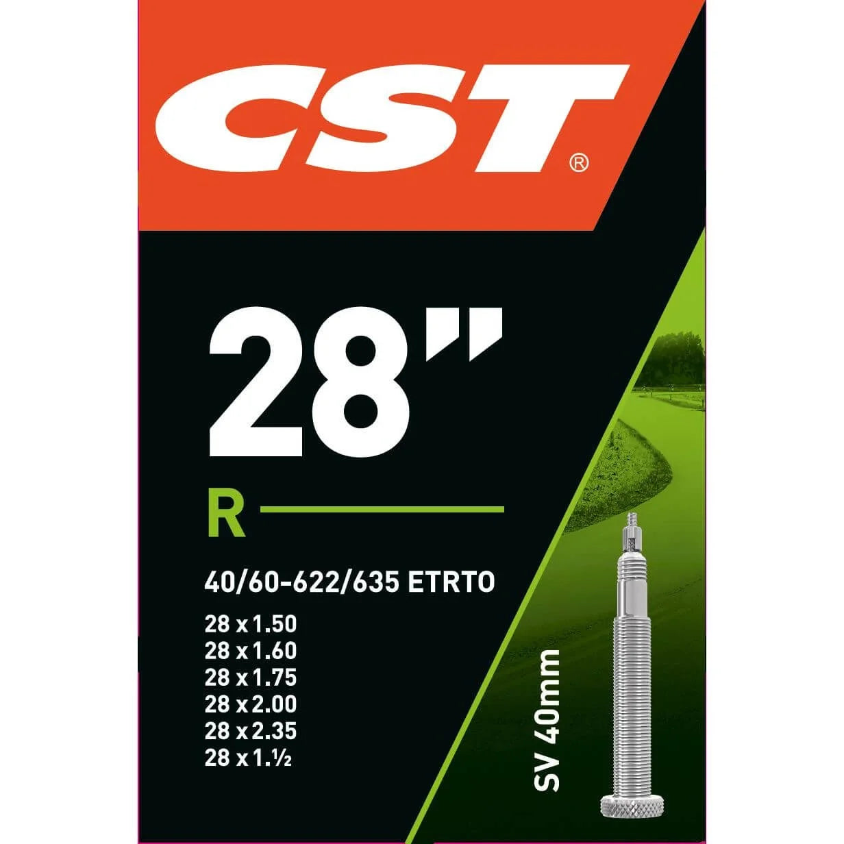 CST Camera D'Aria Bici 28 X 1.50/2.35 - Valvola Auto 40mm, Adatta A Diverse Misure (40/60-622/635) - Gomma Nera