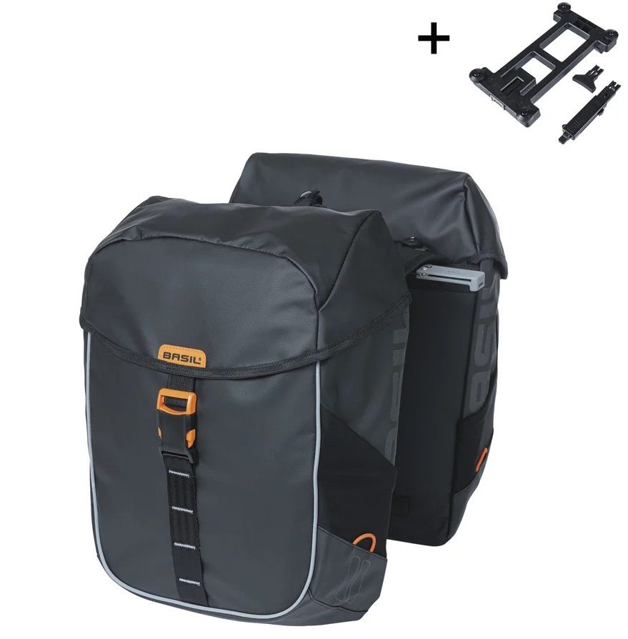 Dubbele Fietstas Basil Miles Tarpaulin MIK - 34 liter - Zwart / Oranje