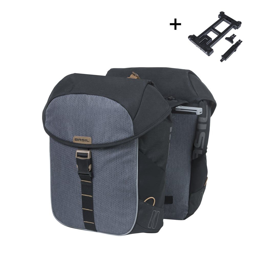 Dubbele fietstas Basil Miles Double Bag MIK 34 liter - zwart/grijs
